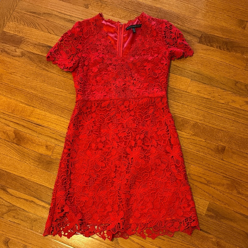White House Black Market Red Lace Mini Dress size 6